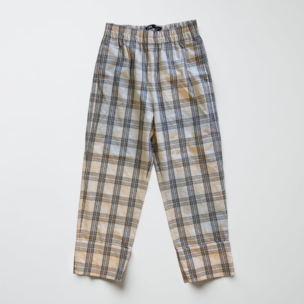 Zara plaid checked cuffed trousers